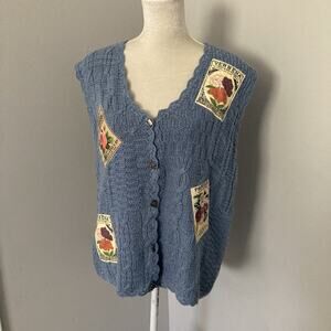 Vintage 90s Cambridge knit vest cottage core gardening seed floral patchwork M